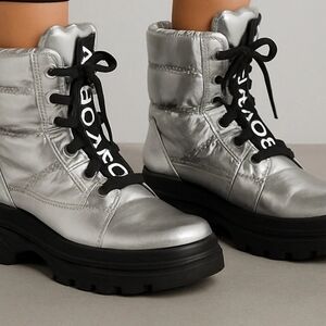 Aldo Metallic Silver Lace-Up Boots